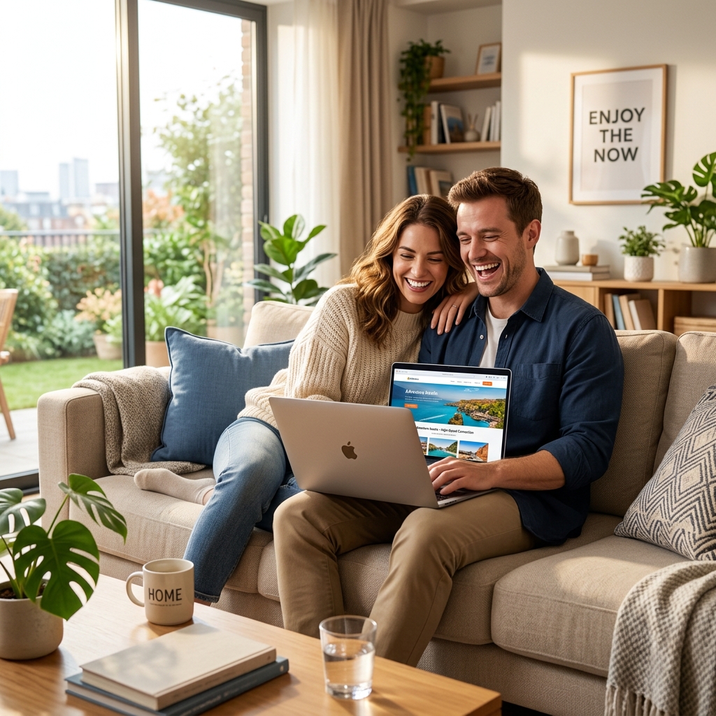 Couple using laptop